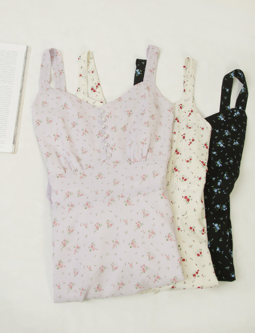 Adjustable Pearl Button Floral Plus-Size Mini Dress