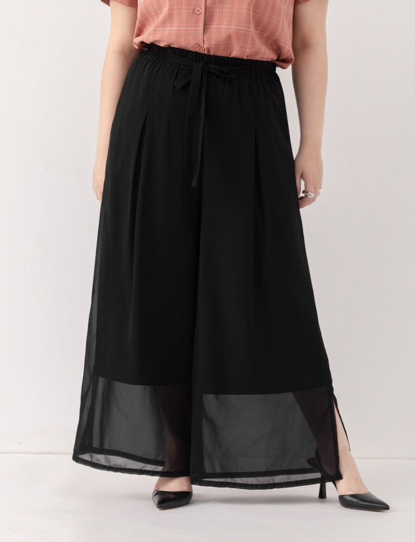 MISS. Silky Cool Sheer Chiffon Elastic Waist Plus Size Wide Pants