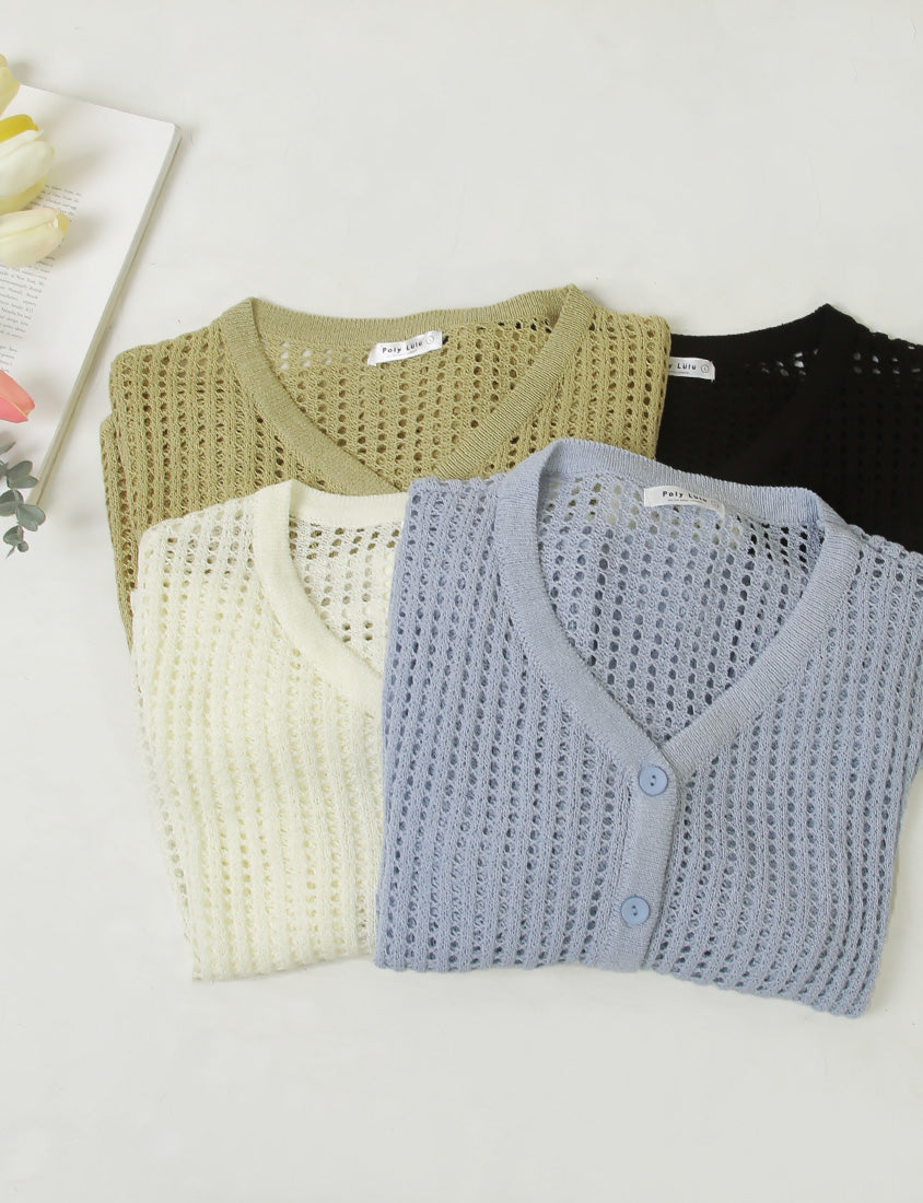 V-Neck Multicolor Ice Silk Plus Size Knit Cardigan