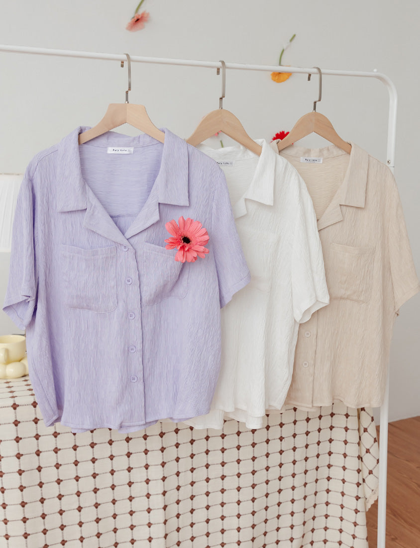 Cuban Collar Crinkled Texture Large Pocket Plus Size Shirt