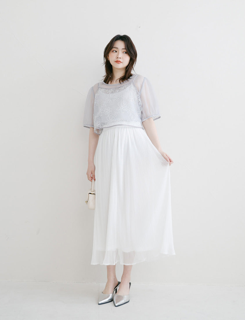 MISS. Ethereal Sheer Pleated Elastic Plus Size Maxi Skirt