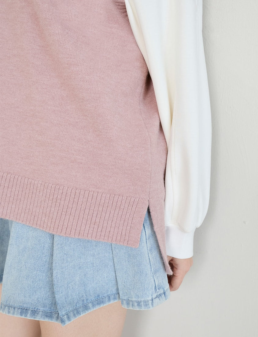 Versatile Multicolor V-Neck Mid-Length Plus Size Knit Vest