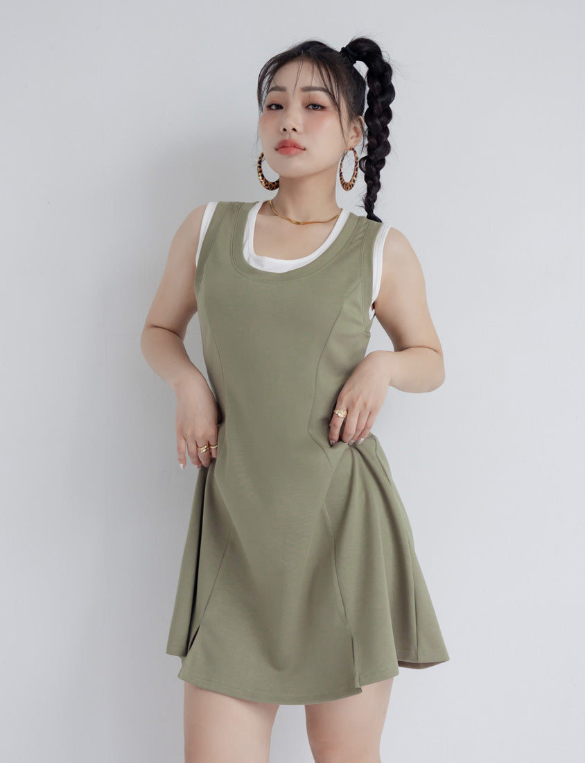 MUA! Space Cotton Faux Two-Piece Stitch Plus Size Mini Dress