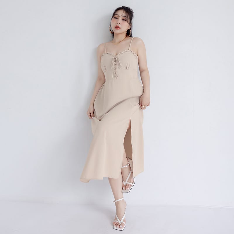 MUA! Ruffle Corset Front Slit Plus Size Maxi Dress