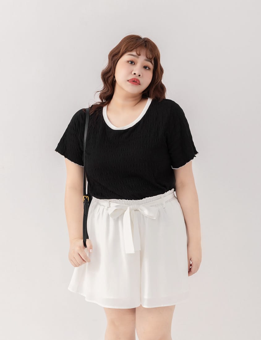 Floral Ruffled Elastic Waist Flowy Plus Size Mini Skort  (With Waist Tie)