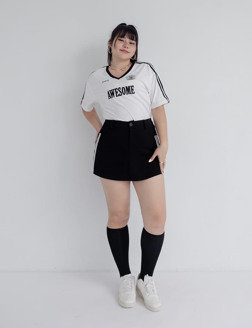 MUA! Space Cotton Back Elastic Plus Size Mini Skirt (With Pants)