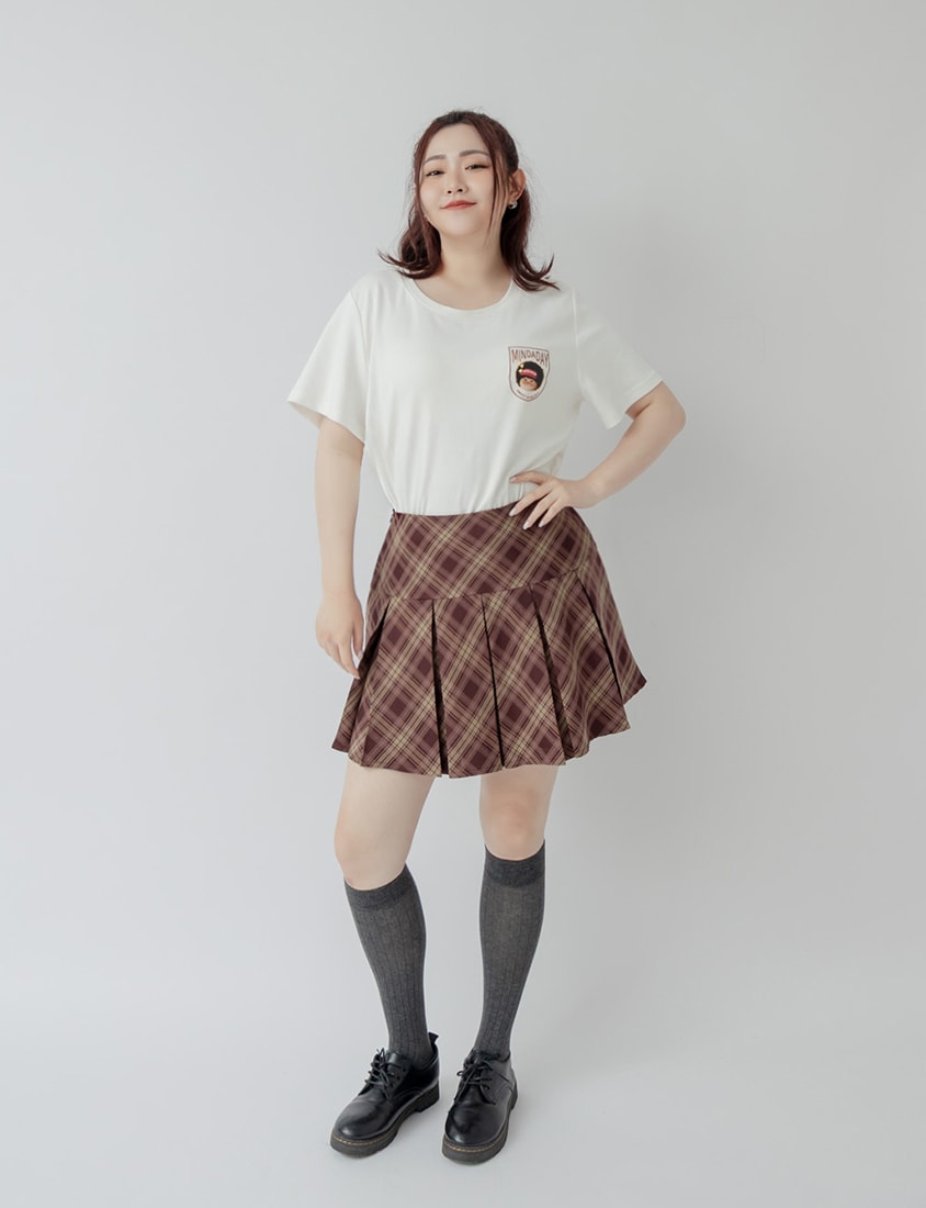 Preppy Pleated Plaid Plus Size Mini Skirt