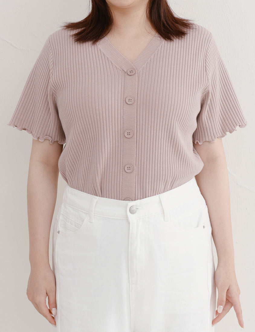 Cooling Lyocell Faux Button Plus Size Knit Top