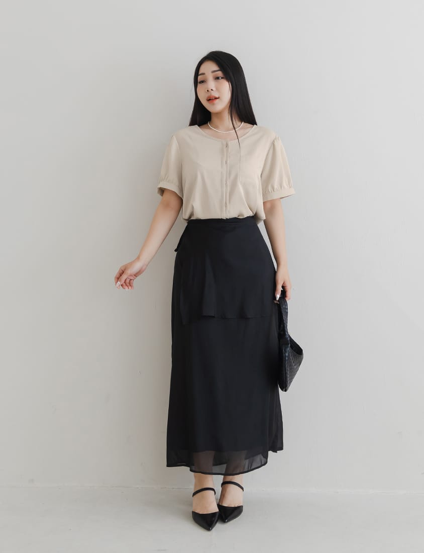 MISS. Minimalist Double Placket Pocket Plus Size Blouse