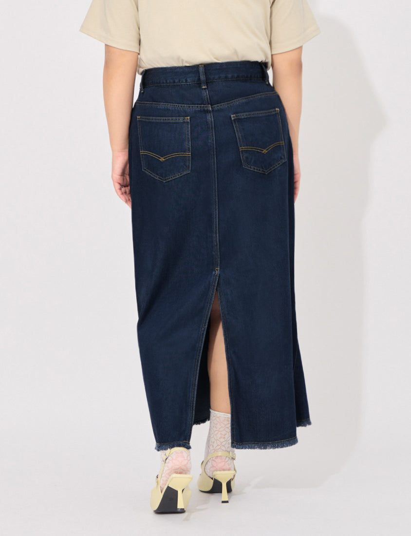 MORE U Cooling Silky Denim Slit Plus Size Mermaid Skirt