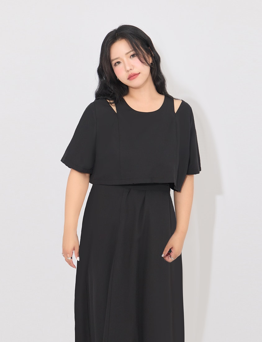 MORE U Wrinkle-Resistant Faux Two-Piece Eyelet Plus Size Dress (with Waist-Tie)