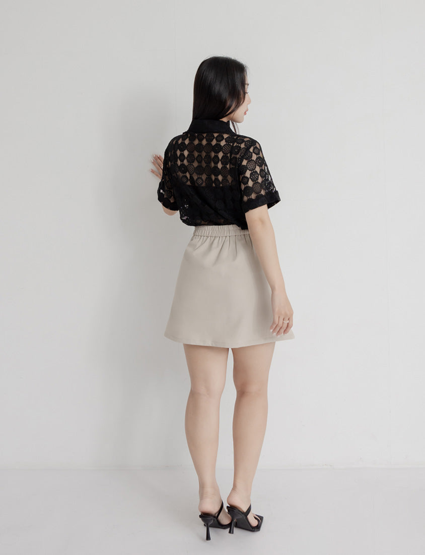 MISS. Cuban Collar Lace Eyelet Plus Size Shirt
