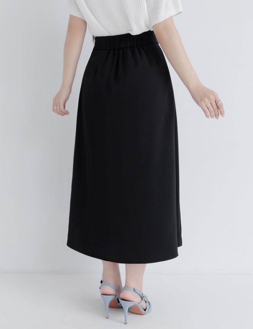 MISS.Ultra Waist-Sculpting Boned Back Elastic Front Slit Plus Size Maxi Skirt