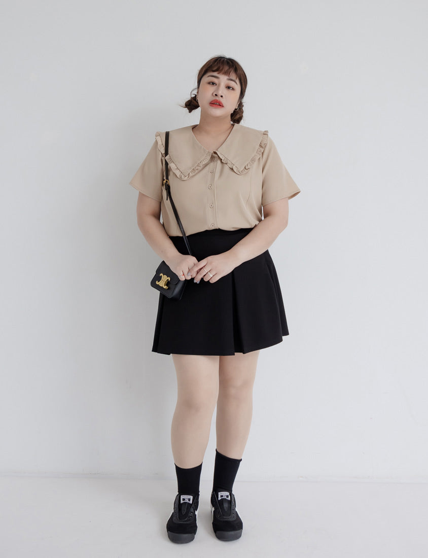 Playful Large Ruffle Collar Plus Size Short Sleeve Top
