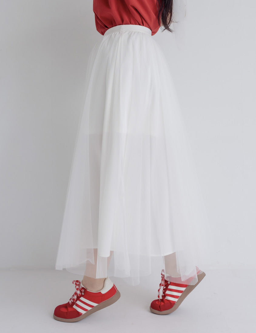 Romantic Layered Flowing Elastic Waist Plus Size Tulle Skirt