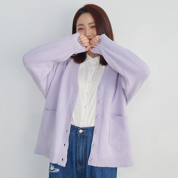 Classic V-Neck Multicolor Longline Plus Size Knit Cardigan