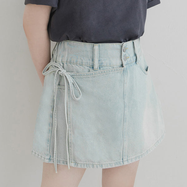 High-Waist Double Button Asymmetric Tie Plus Size Skort