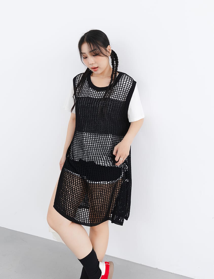 Japanese Style Side Slit Long Knit Plus Size Vest