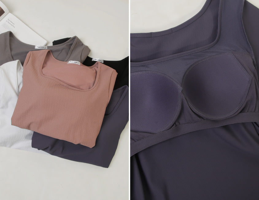 Pobra. Airy Ribbed Square Neck Short Sleeve Plus Size Bra Top
