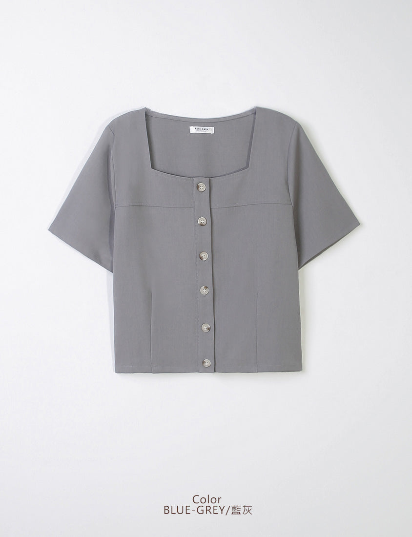 MISS. Korean Style Square Neck Twill Faux Button Top