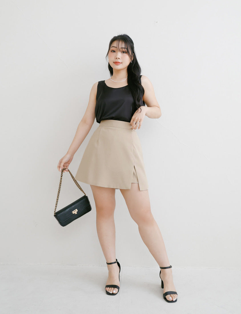 MISS. Elegant Satin Sheen Crew-Neck Plus Size Tank Top