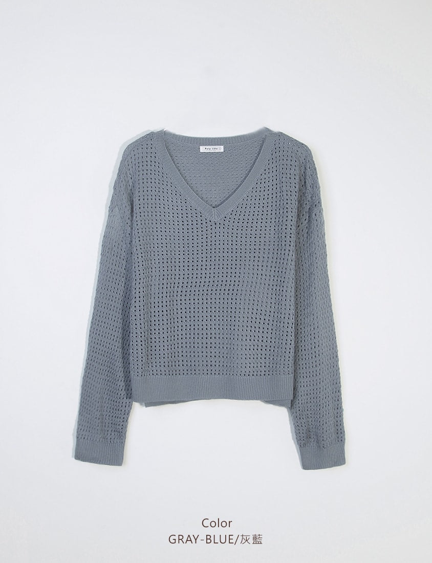 Anti-Pilling V-Neck Eyelet Plus Size Knit Top