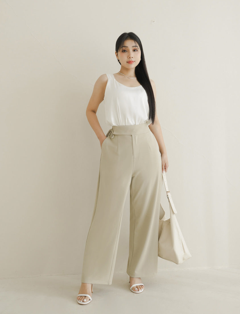 MISS. Lightweight Cooling Waist Tie Straight Leg Plus Size Tailored Pants
