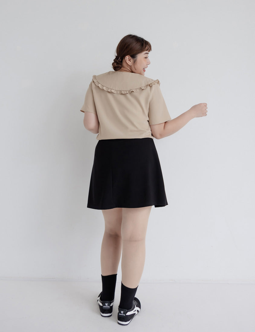 Playful Large Ruffle Collar Plus Size Short Sleeve Top