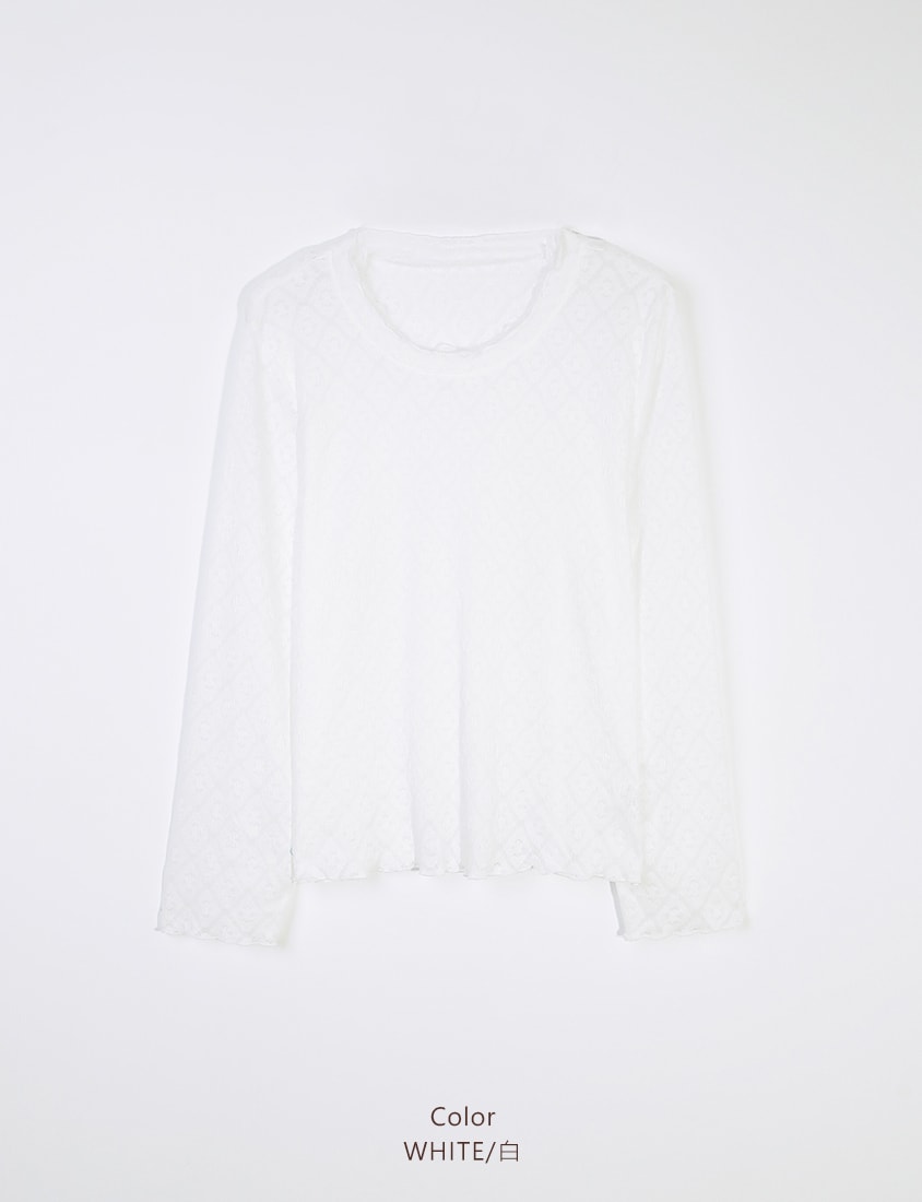 Double-Collar Diamond Lace with Lettuce Edge Plus Size Sheer Top