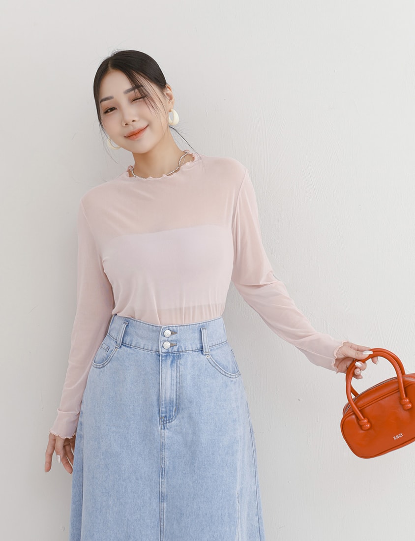 MISS. Multicolor Stretch Sheer Lettuce-Edge Plus Size Top