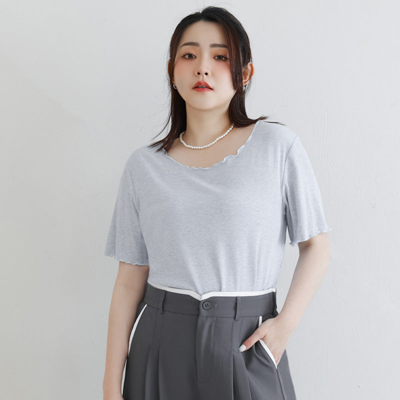 MISS. Versatile Wavy Edge Textured Plus Size Ribbed Top
