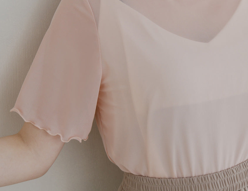 MISS. Sheer Wavy Edge Korean Style Plus Size Short Sleeve Top