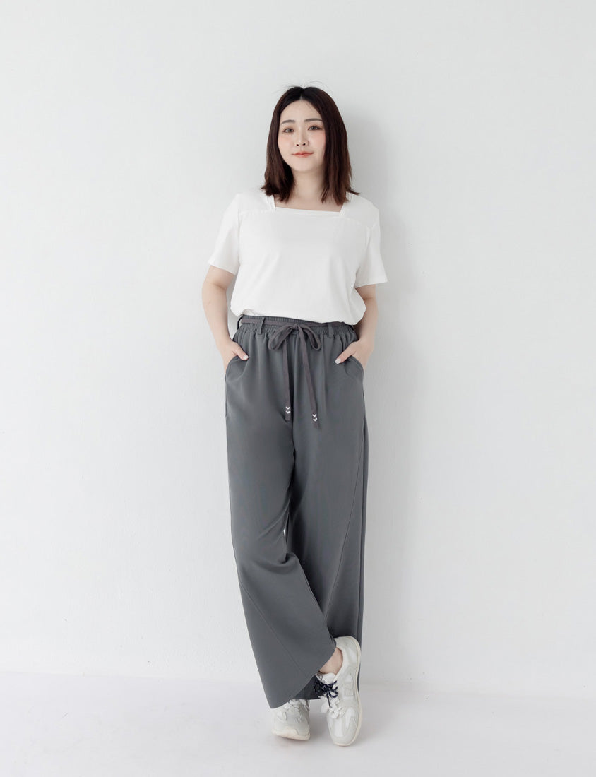 UV PRO+ Cooling Plaid Plus Size Wide-Leg Pants (with Waist-Tie)