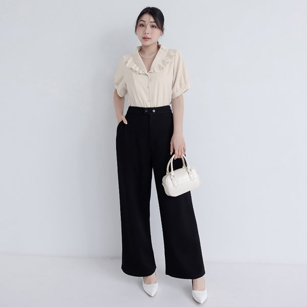 Miss. Space Cotton Back-Elastic Plus Size Straight-Leg Pants