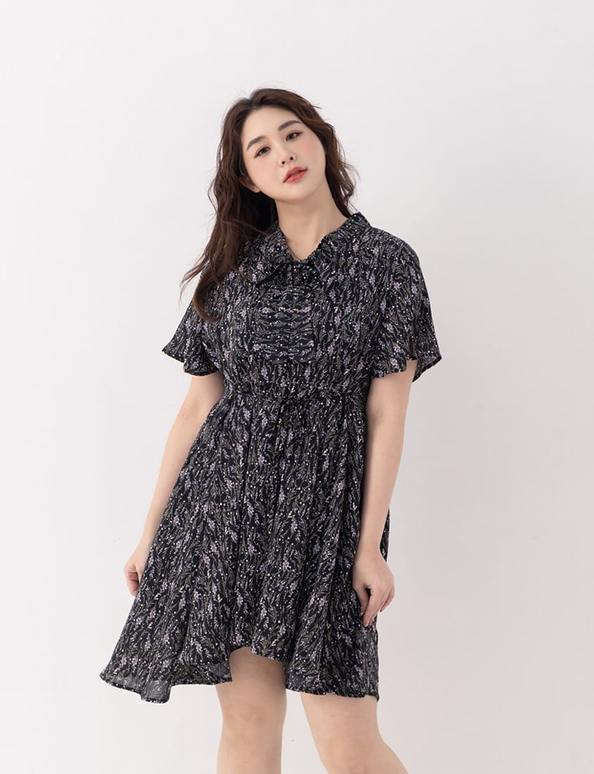 Gentle Lavender Tie-Waist Plus Size Flare Dress
