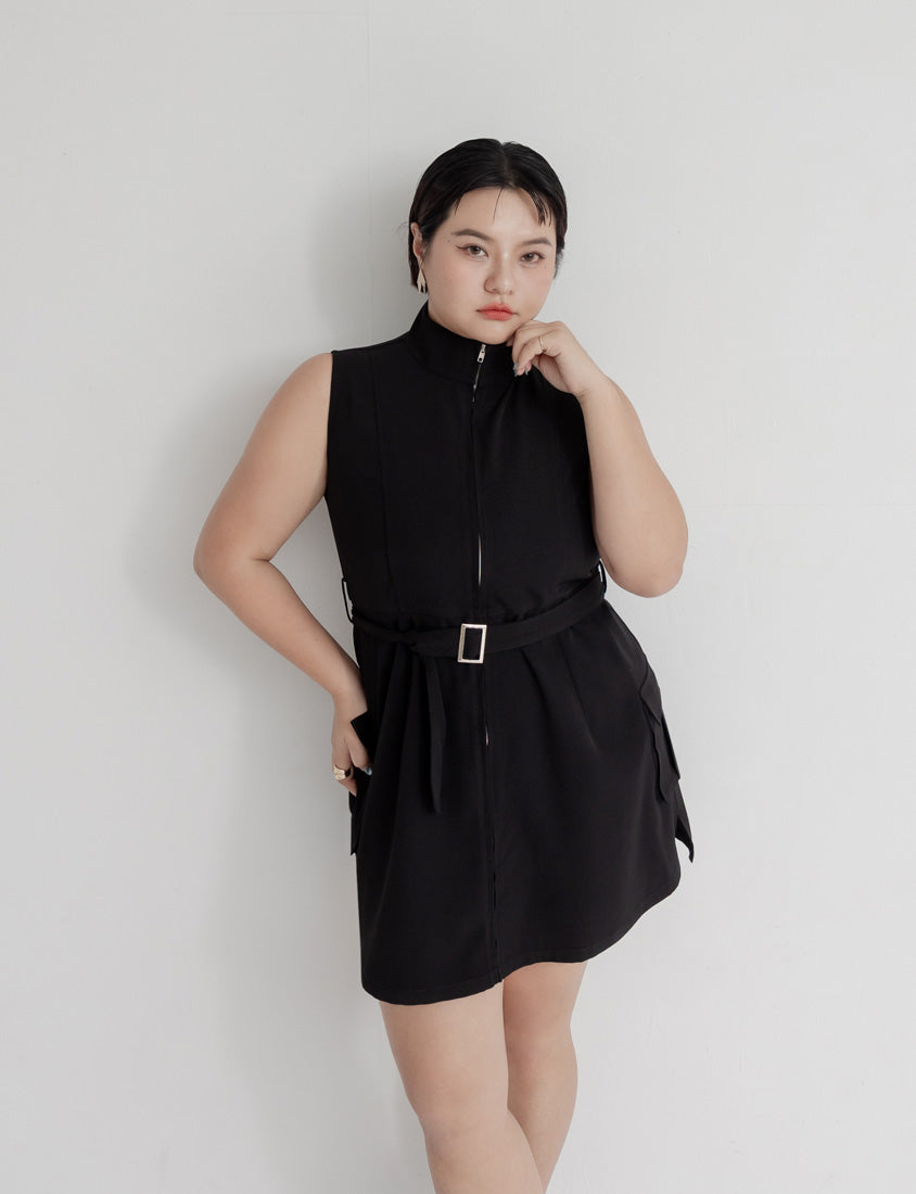 MUA! Utility Cargo Zip-Up Plus Size Sleeveless Dress (With Belt)