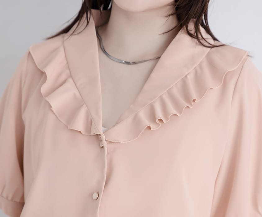 MISS. Korean-Style V-Neck Big Ruffled Puff Sleeve Plus Size Blouse