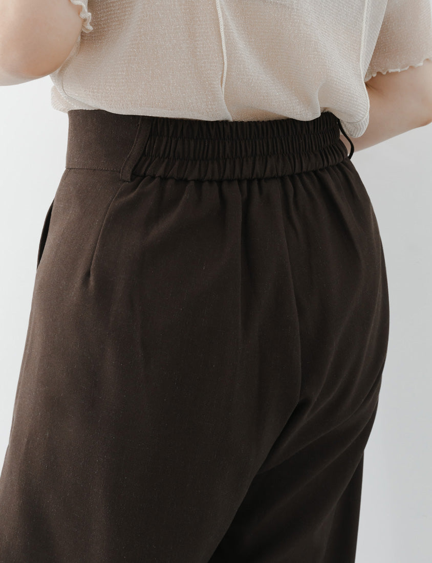 MISS. Cotton Linen Pleated Waist Plus Size Wide Leg Pants