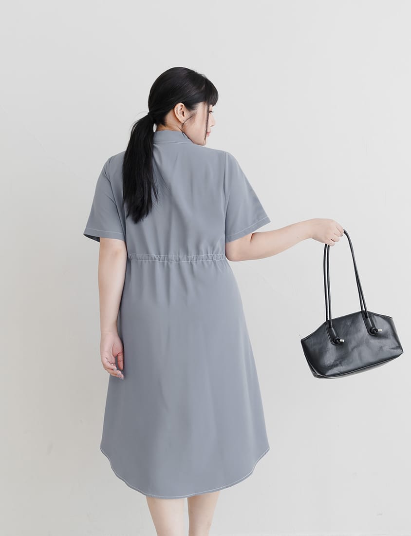 MISS. Contrast Stitch Drawstring Long Plus Size Shirt