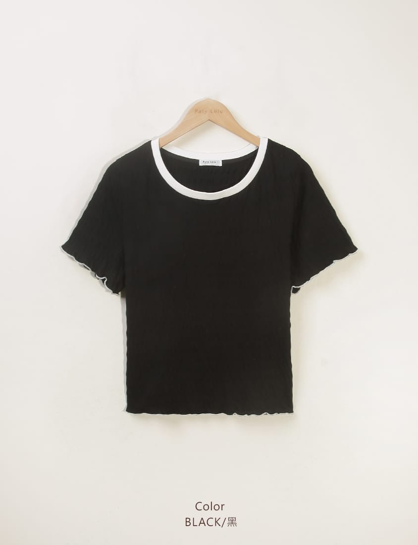 Multicolor Crew Neck Color-Block Crinkled Plus Size Short Sleeve Top