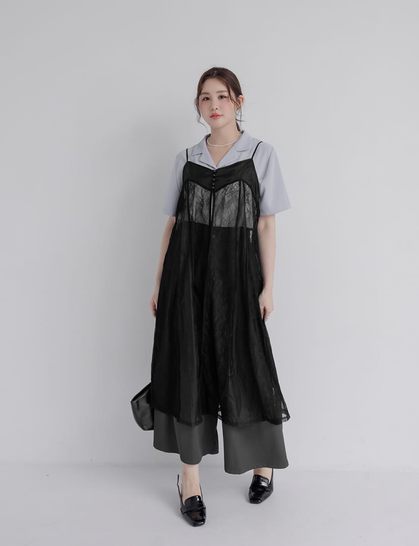 MISS. Elegant Sheer Lace Adjustable Strap Plus Size Cover Up