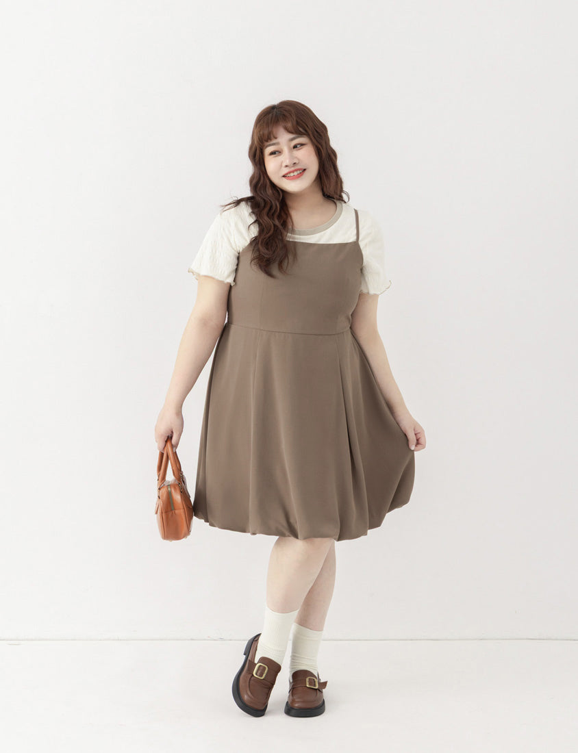 Japanese Style Adjustable Bubble Hem Plus Size Mini Dress