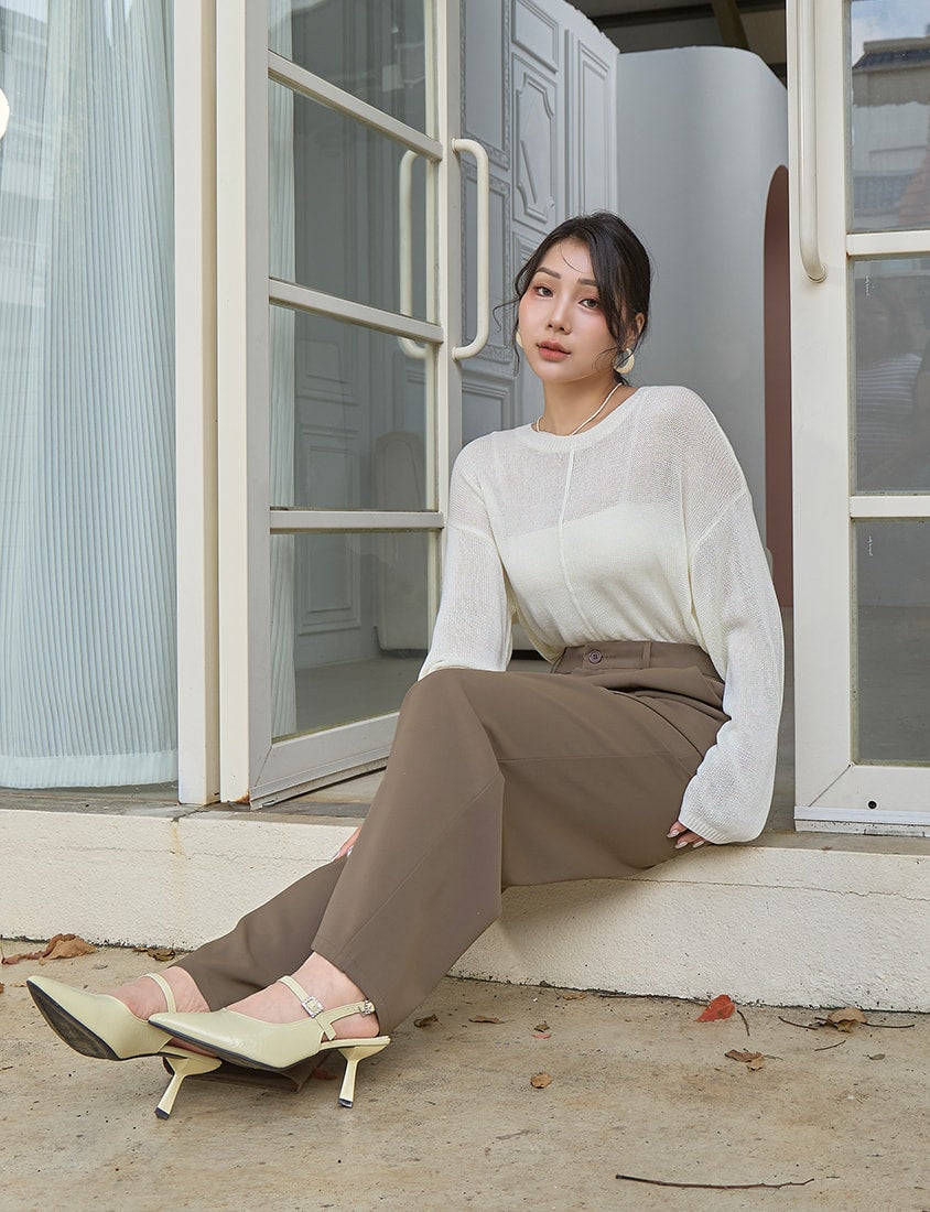 MISS. Korean Sheer Knit Plus Size Long Sleeve Top (with Waist Tie)