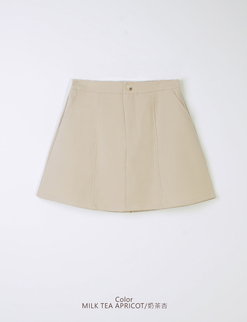 MISS. Korean Contrast Stitch Twill Back-Elastic Plus Size Mini Skirt