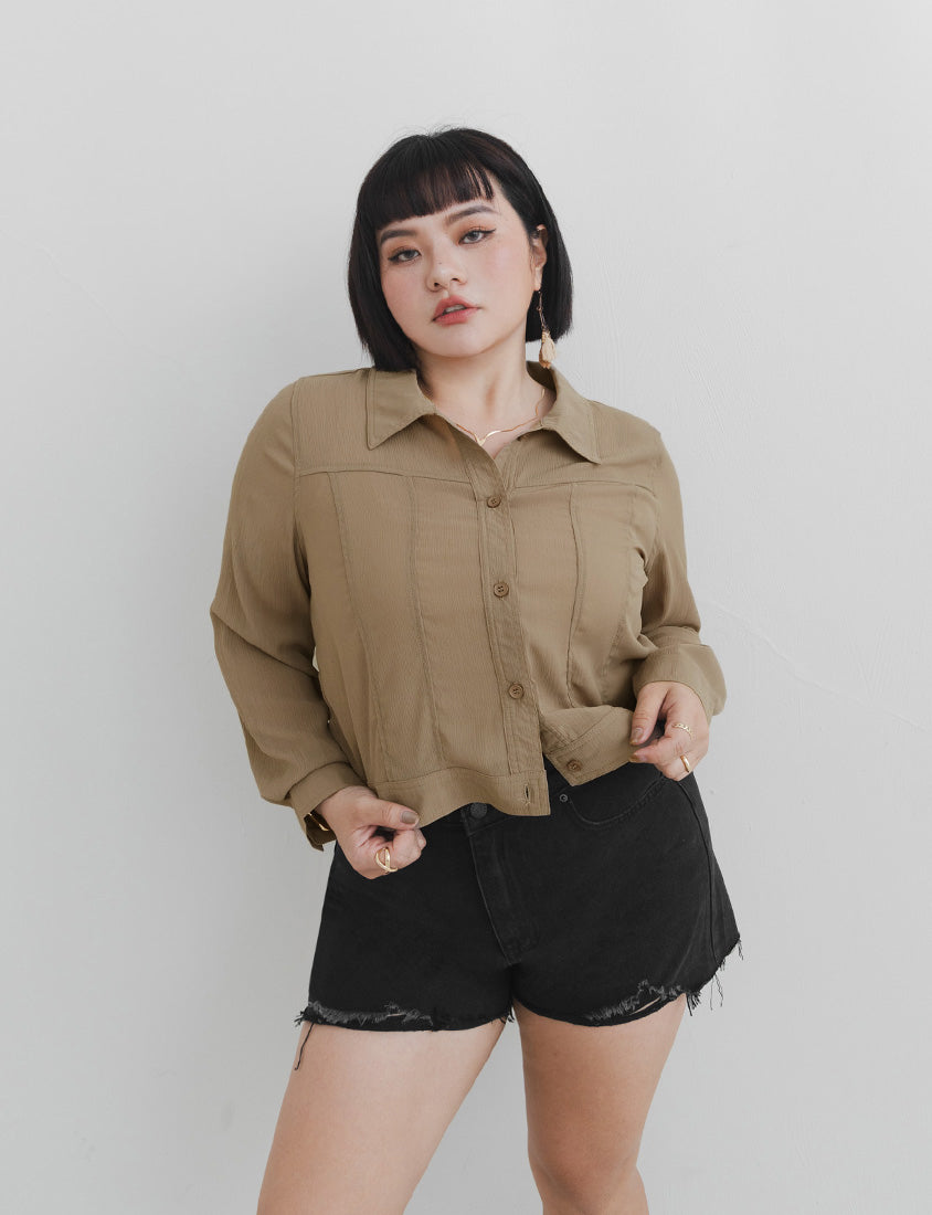 MUA! Sheer Textured Stitch Plus Size Cropped Jacket