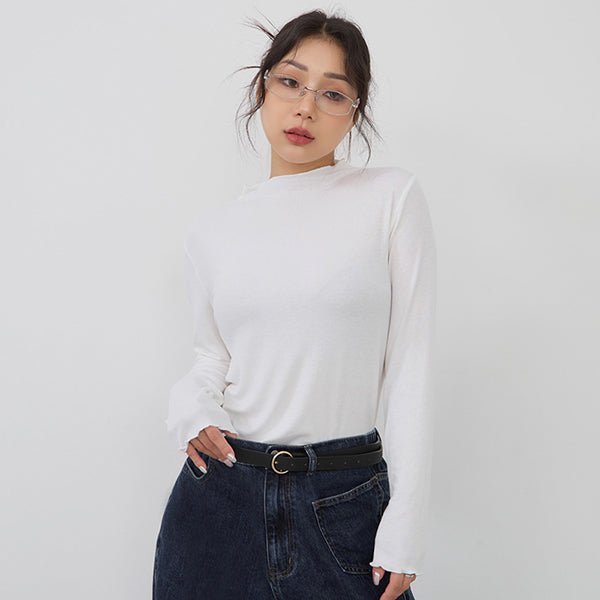 Classic Soft Ribbed Lettuce Edge Plus Size Top