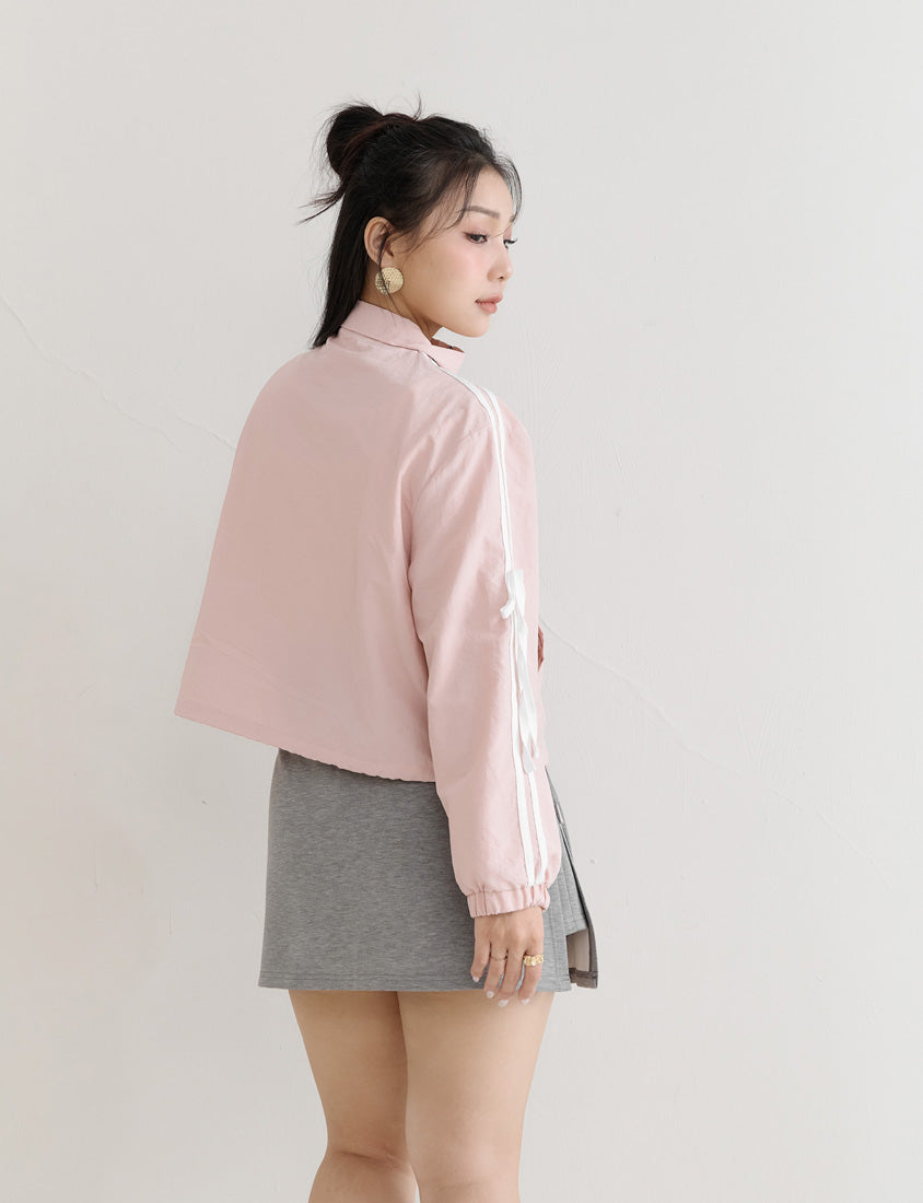 MUA! Contrast Trim Cropped Plus Size Trench Jacket