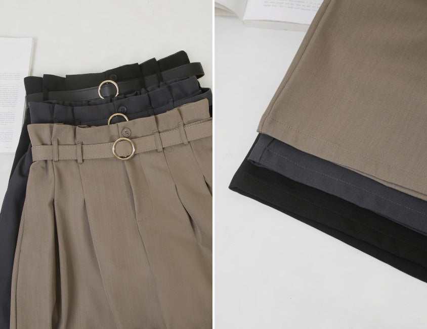 MISS. High-Waisted Bubble Hem Wrinkle-Free Belted Plus Size Wide-Leg Pants