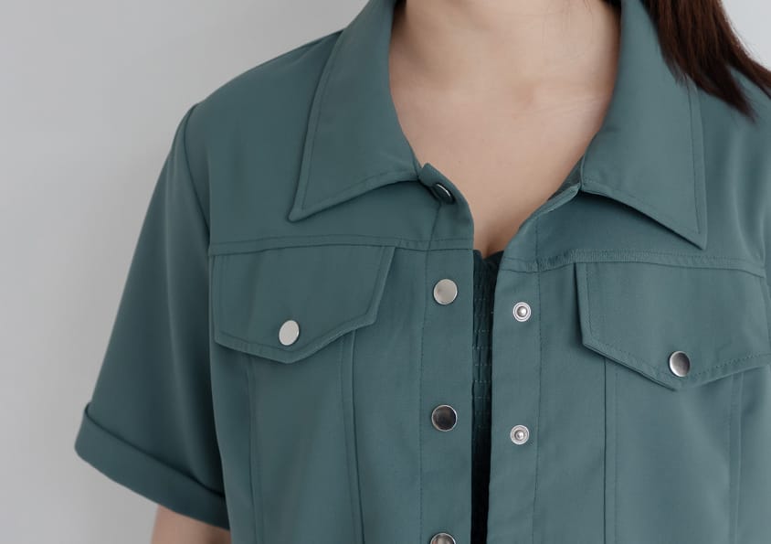Curved Hem Stitched Plus Size Cuffed Shirt