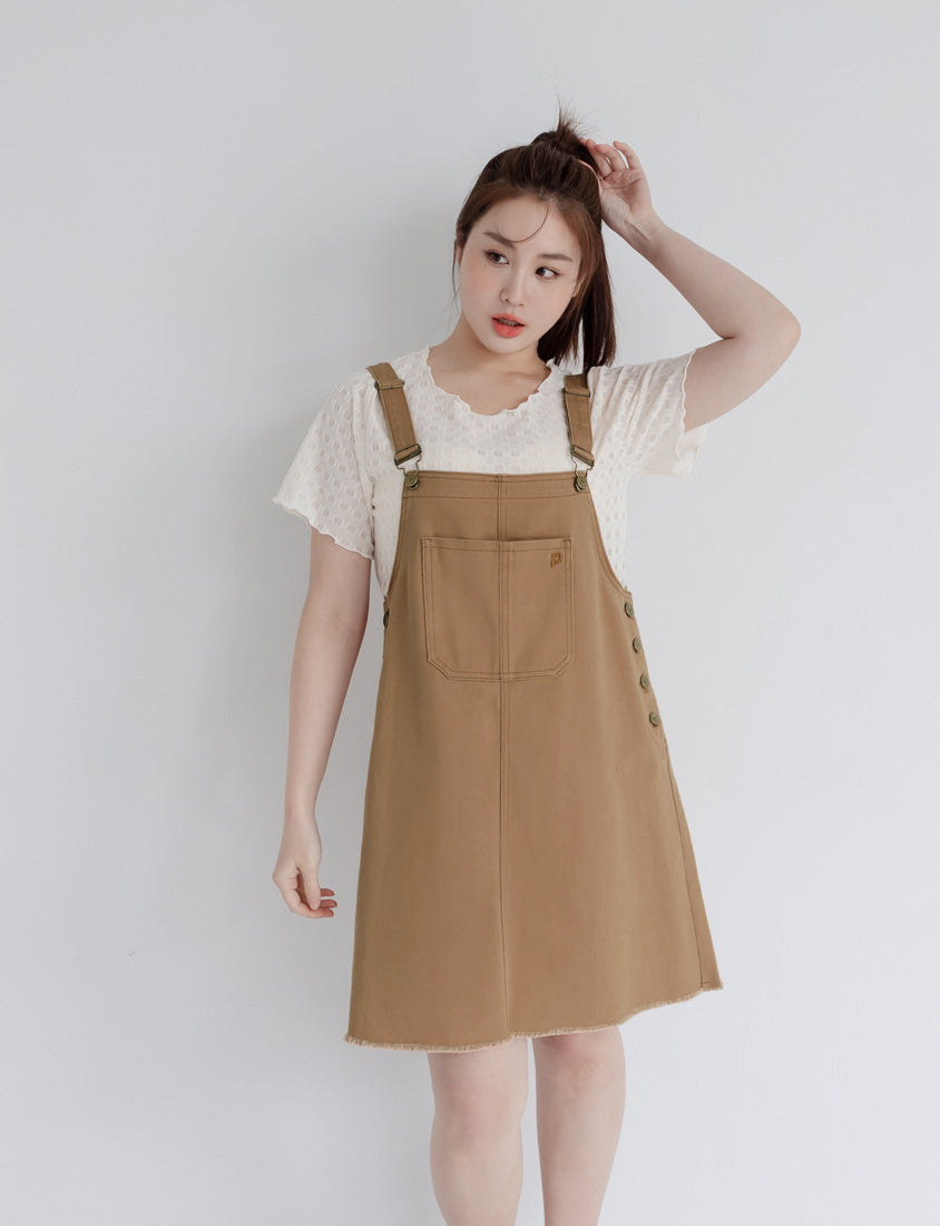 Adjustable Twill Cotton Strap Plus Size Midi Dress